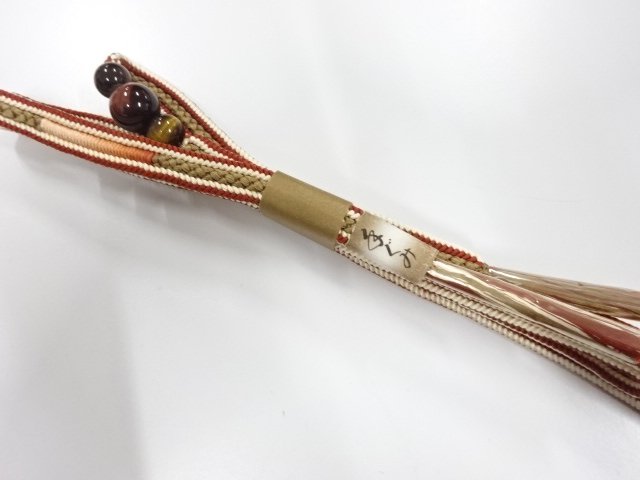  未使用品　タイガーアイ帯留め・正絹手組帯締めセット